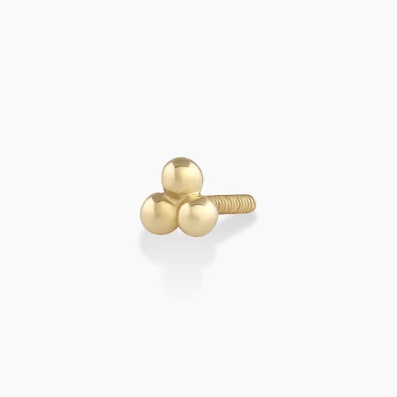 14k Gold Trio Threaded Flat Back Stud