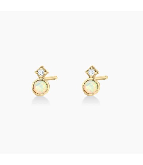 Diamond and Opal Stacked Studs